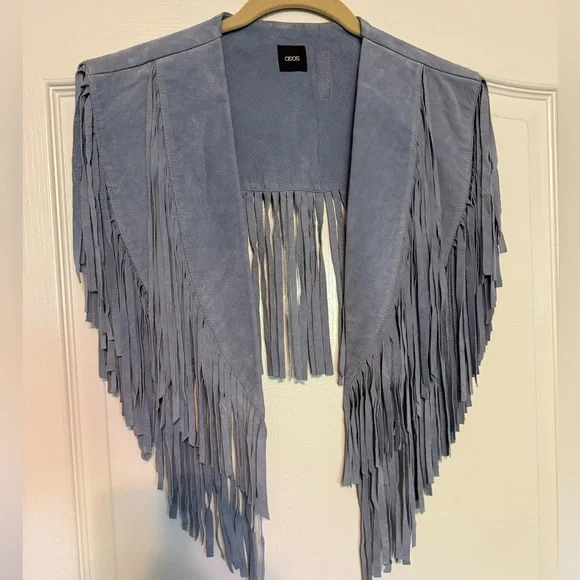 🔥ASOS Light Blue Suede collar with Fringe - Picture 9 of 11